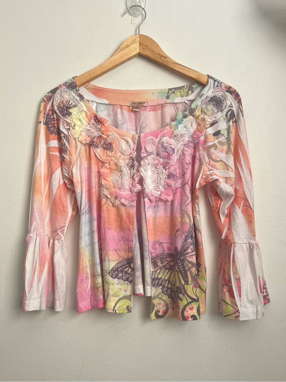 Vintage DB Sport Fairycore Rosette Cardigan Graphic Butterfly Boho Top Y2K